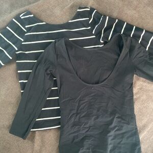 Juniors set of 2 scoop neck/back mid sleeve fitted crop shirts